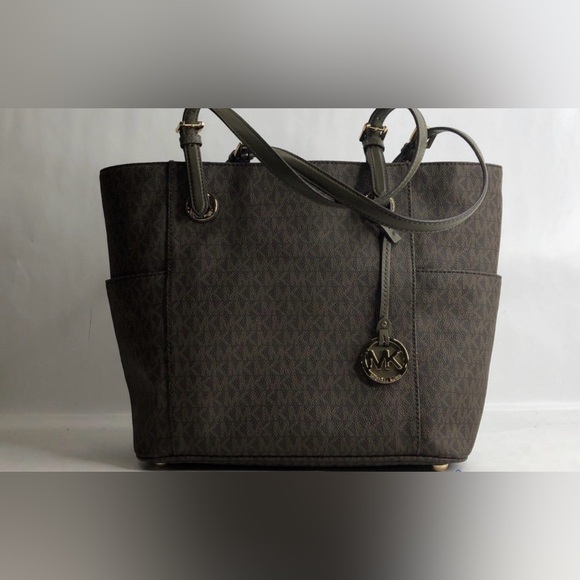 Michael Kors Handbags - Michael Kors Olive/ Brown Monogram Tote with Logo Charm